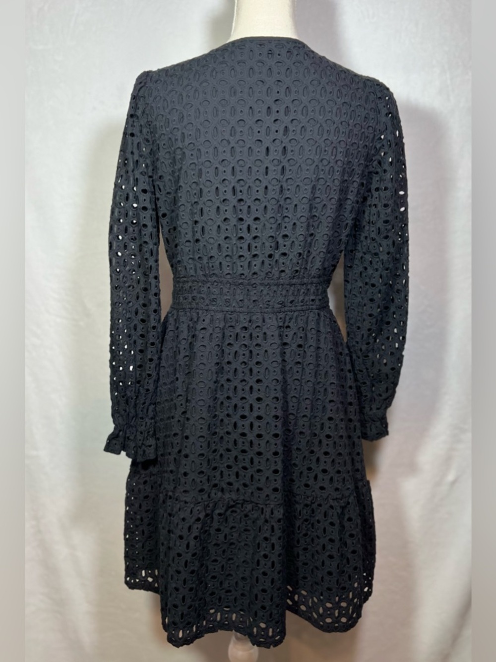 PrettyGarden Black Eyelet Dress Smocked Waist Boho Cottagecore M - Picture 4 of 8